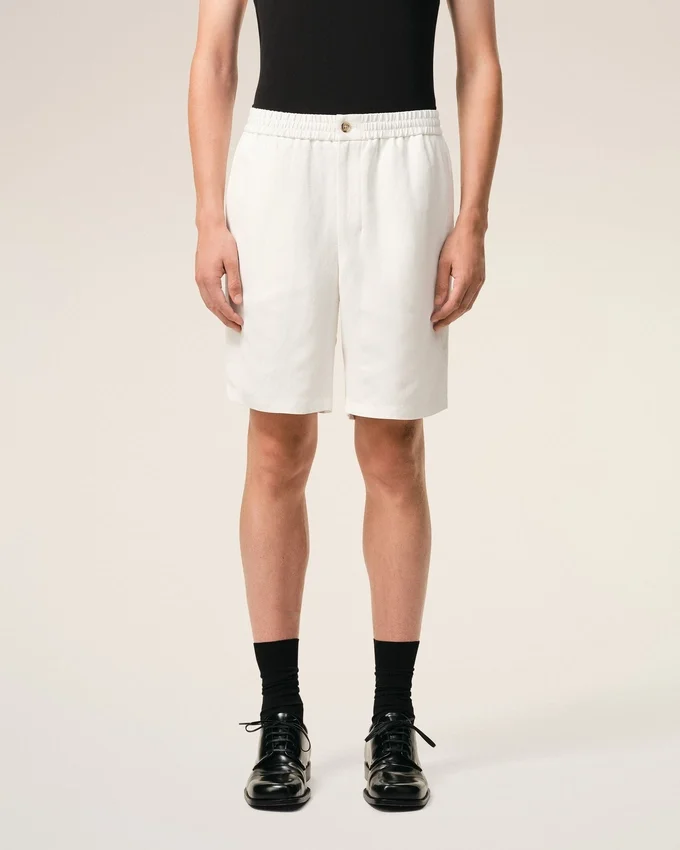 Beige Blended Linen Elasticated Waist Ami De Coeur Shorts Beige Blended Linen Elasticated Waist Ami De Coeur Shorts
