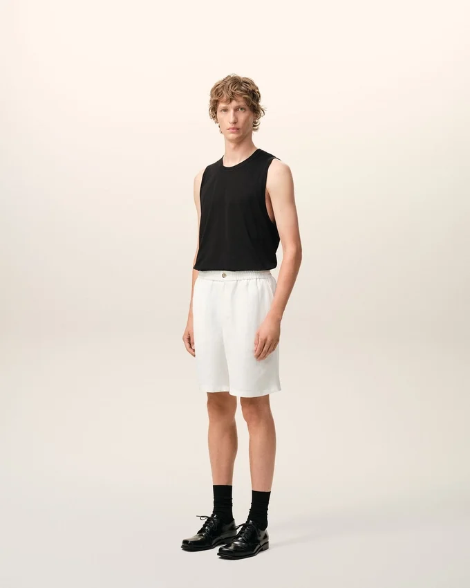 Beige Blended Linen Elasticated Waist Ami De Coeur Shorts Beige Blended Linen Elasticated Waist Ami De Coeur Shorts
