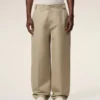 Beige Cotton Baggy Trousers
