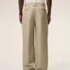 Beige Cotton Baggy Trousers