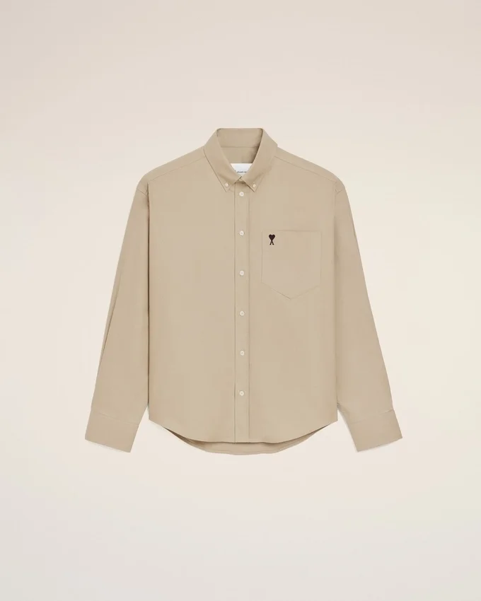 Beige Cotton Boxy Embroidered Ami De Coeur Shirt Beige Cotton Boxy Embroidered Ami De Coeur Shirt