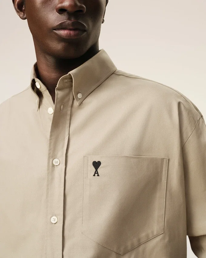 Beige Cotton Boxy Embroidered Ami De Coeur Shirt Beige Cotton Boxy Embroidered Ami De Coeur Shirt