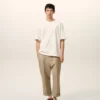 Beige Cotton Carrot Oversized Trousers