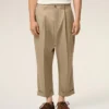 Beige Cotton Carrot Oversized Trousers