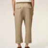 Beige Cotton Carrot Oversized Trousers