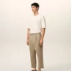 Beige Cotton Carrot Oversized Trousers