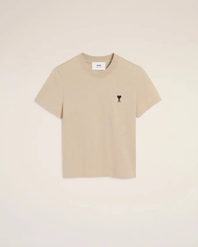 Beige Cotton Cropped Ami De Coeur T-Shirt Beige Cotton Cropped Ami De Coeur T-Shirt