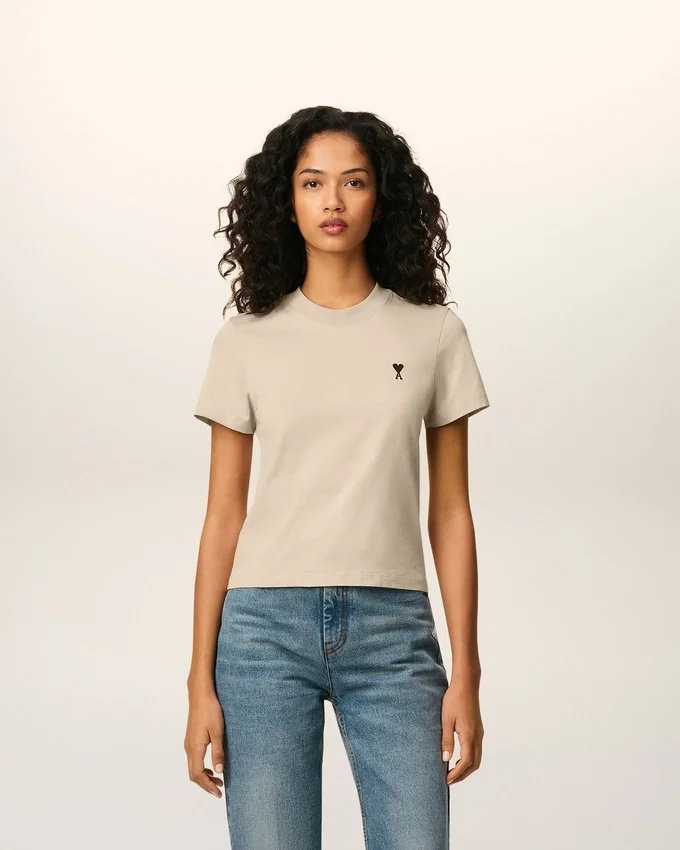 Beige Cotton Cropped Ami De Coeur T-Shirt Beige Cotton Cropped Ami De Coeur T-Shirt