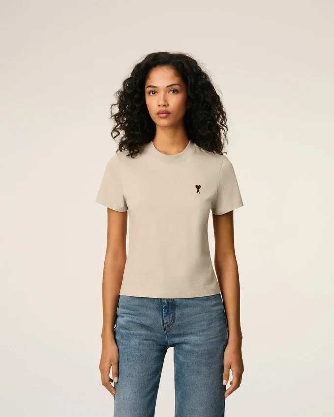 Beige Cotton Cropped Ami De Coeur T-Shirt Beige Cotton Cropped Ami De Coeur T-Shirt