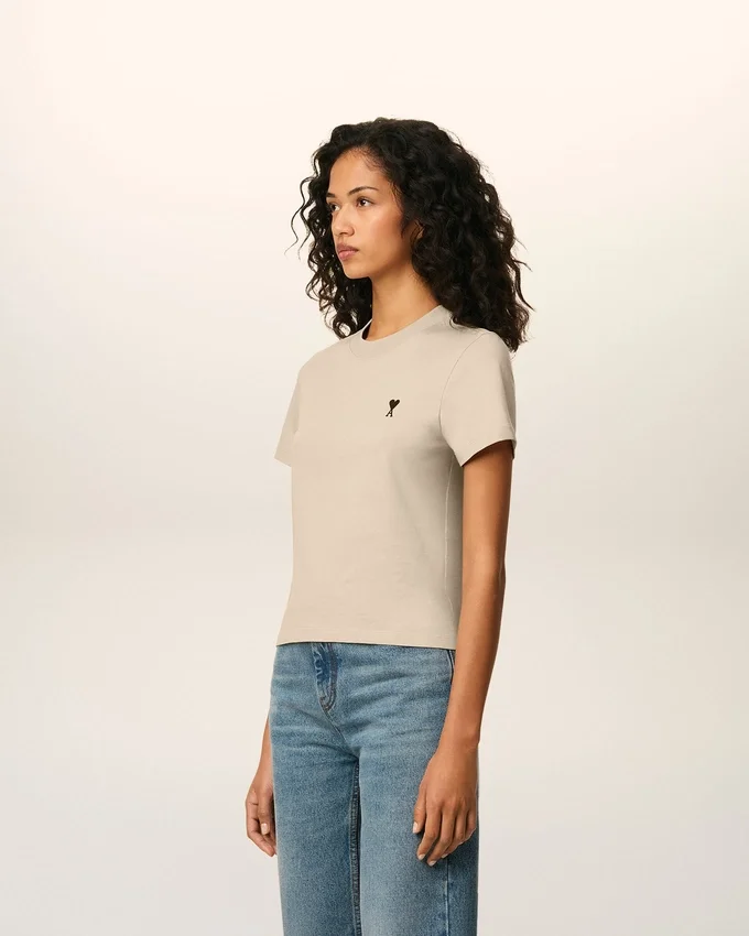 Beige Cotton Cropped Ami De Coeur T-Shirt Beige Cotton Cropped Ami De Coeur T-Shirt