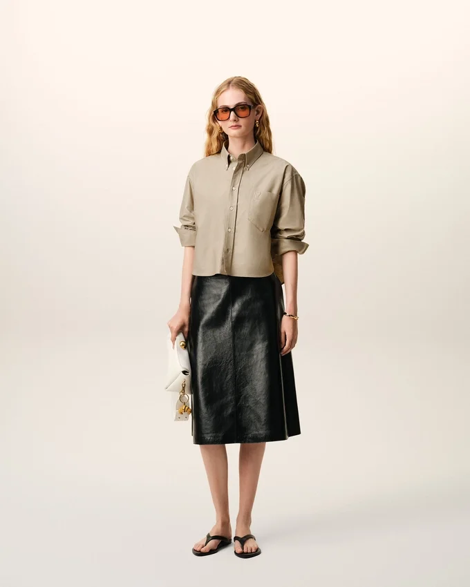 Beige Cotton Cropped Embossed Ami De Coeur Shirt Beige Cotton Cropped Embossed Ami De Coeur Shirt