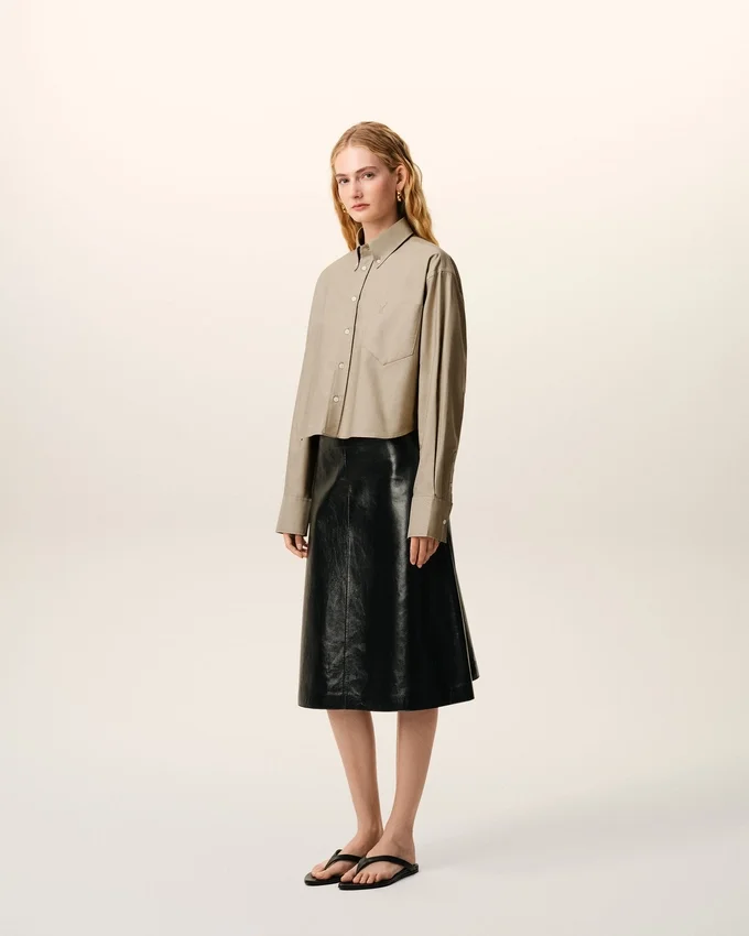 Beige Cotton Cropped Embossed Ami De Coeur Shirt Beige Cotton Cropped Embossed Ami De Coeur Shirt