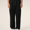 Black Blended Linen Elasticated Waist Trousers Black Blended Linen Elasticated Waist Trousers