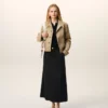Black Blended Linen Tailor Construction Long Trapeze Skirt Black Blended Linen Tailor Construction Long Trapeze Skirt