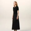 Black Blended Linen Tailor Construction Long Trapeze Skirt Black Blended Linen Tailor Construction Long Trapeze Skirt