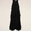 Black Blended Silk Long Dress with Ruffles Black Blended Silk Long Dress with Ruffles