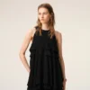 Black Blended Silk Long Dress with Ruffles Black Blended Silk Long Dress with Ruffles