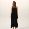 Black Blended Silk Long Dress with Ruffles Black Blended Silk Long Dress with Ruffles