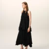 Black Blended Silk Long Dress with Ruffles Black Blended Silk Long Dress with Ruffles
