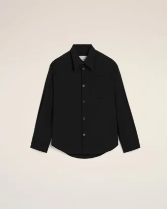 Black Blended Silk Sharp Collar Adjusted Shirt Black Blended Silk Sharp Collar Adjusted Shirt