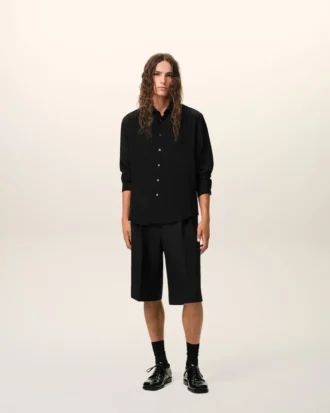 Black Blended Silk Sharp Collar Adjusted Shirt Black Blended Silk Sharp Collar Adjusted Shirt