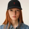 Black Cotton Ami De Coeur Embroidery Cap