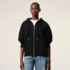 Black Cotton Embossed Ami De Coeur Zipped Hoodie Black Cotton Embossed Ami De Coeur Zipped Hoodie