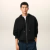 Black Cotton Embossed Ami De Coeur Zipped Hoodie Black Cotton Embossed Ami De Coeur Zipped Hoodie