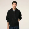 Black Cotton Embossed Ami De Coeur Zipped Hoodie Black Cotton Embossed Ami De Coeur Zipped Hoodie