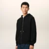 Black Cotton Embossed Ami De Coeur Zipped Hoodie Black Cotton Embossed Ami De Coeur Zipped Hoodie