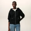 Black Cotton Embossed Ami De Coeur Zipped Hoodie Black Cotton Embossed Ami De Coeur Zipped Hoodie