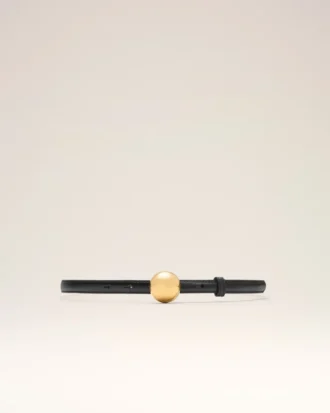 Black Cowhide Leather Thin Belt