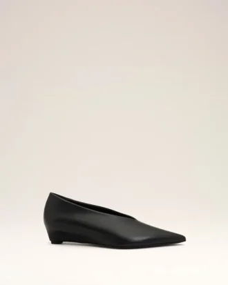 Black Lamb Leather Pointed Toe Wedge Pump