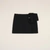 Black New Wool Big Buckle Belted Mini Skirt