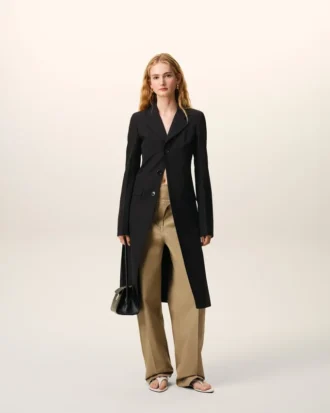 Black New Wool Simple Breasted Fitted Coat