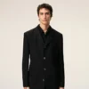 Black New Wool Straight Simple Breasted Coat Black New Wool Straight Simple Breasted Coat