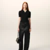 Black Satin Buckled Belt Trousers