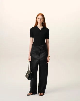 Black Satin Buckled Belt Trousers