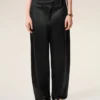 Black Satin Buckled Belt Trousers