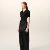 Black Satin Buckled Belt Trousers