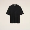 Black Satin Short Sleeves Rib Detail T-Shirt