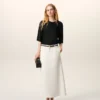 Black Satin Short Sleeves Rib Detail T-Shirt