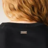 Black Satin Short Sleeves Rib Detail T-Shirt