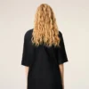 Black Satin Short Sleeves Rib Detail T-Shirt