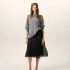 Black Silk Midi Sheer Underskirt Trapeze Skirt