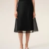 Black Silk Midi Sheer Underskirt Trapeze Skirt