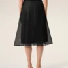 Black Silk Midi Sheer Underskirt Trapeze Skirt