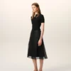 Black Silk Midi Sheer Underskirt Trapeze Skirt
