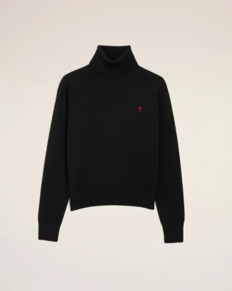 Black Wool Ami De Coeur Turtle Neck Sweater