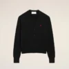 Black Wool Cardigan with Contrasted Ami De Coeur